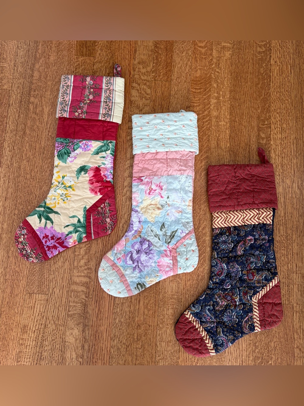 Vintage Impressions Imports Quilted Christmas Stockings Lot 3 Floral Cottagecore